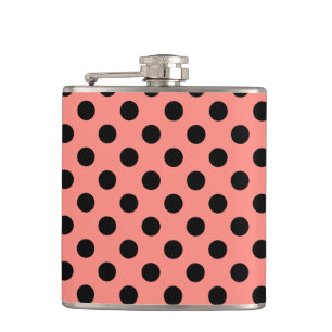 Black polka dots on peach hip flask