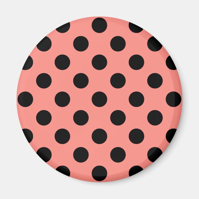 Black polka dots on peach magnet (Front)