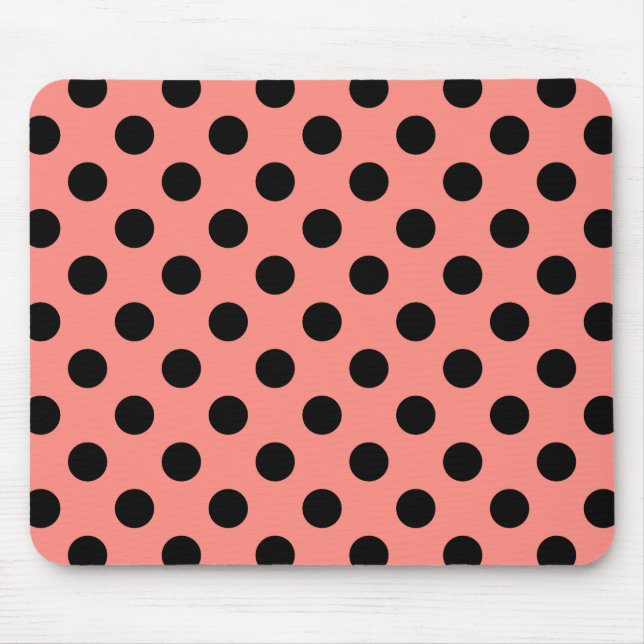 Black polka dots on peach mouse mat (Front)