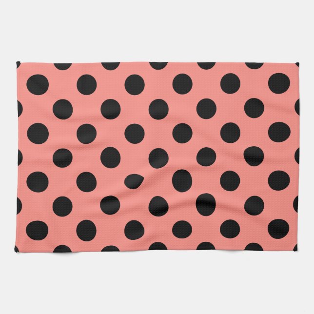 Black polka dots on peach tea towel (Horizontal)