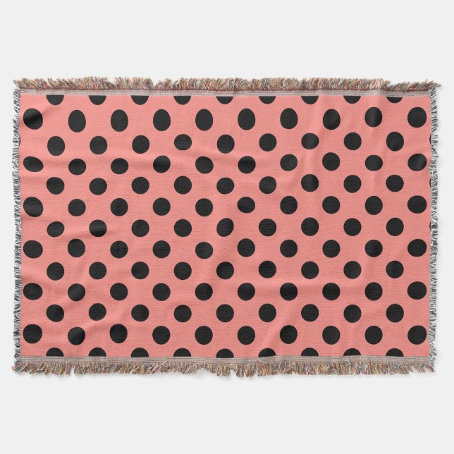 Black polka dots on peach throw blanket (Front)
