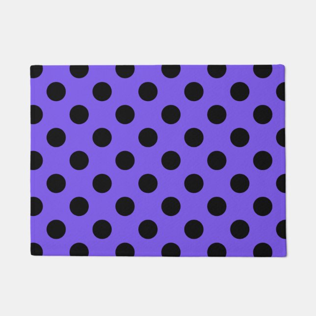 Black polka dots on periwinkle doormat (Front)