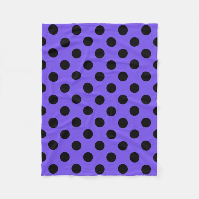 Black polka dots on periwinkle fleece blanket (Front)