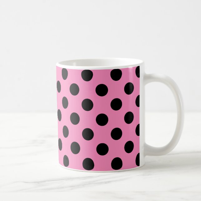 Black polka dots on pink coffee mug (Right)