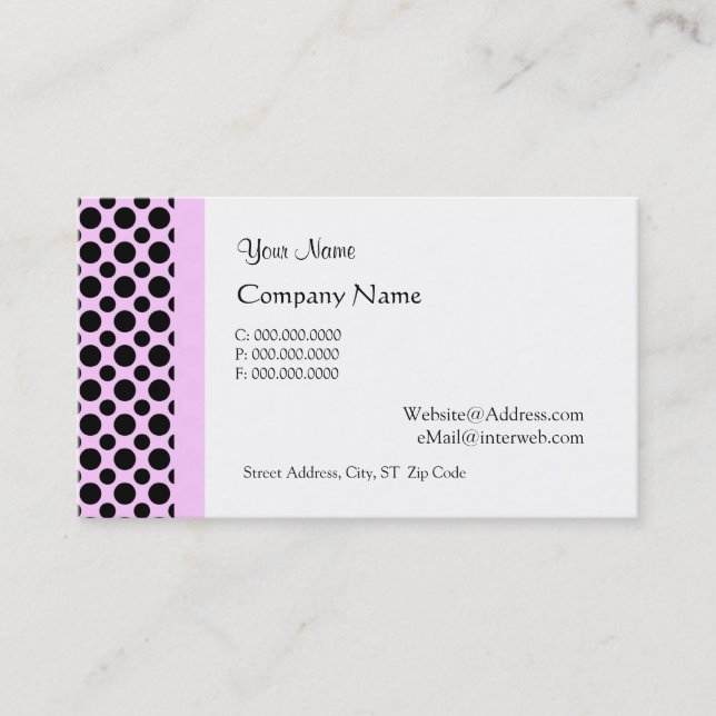 Black Polka Dots on Pink Custom Business Cards (Front)