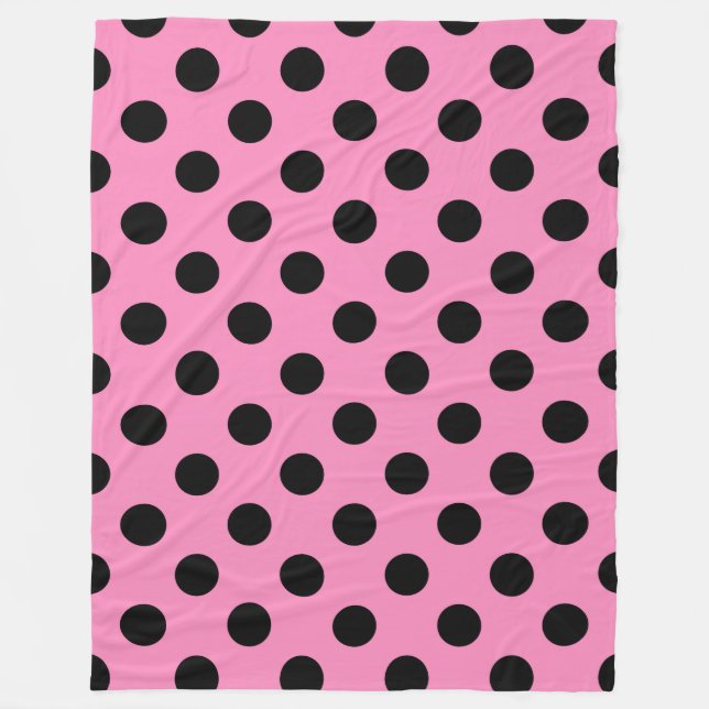 Black polka dots on pink fleece blanket (Front)