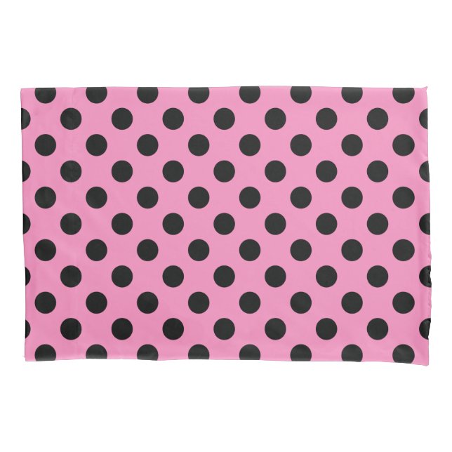 Black polka dots on pink pillowcase (Front)