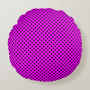 Black Polka Dots on Pink Round Cushion