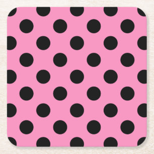 Black polka dots on pink square paper coaster