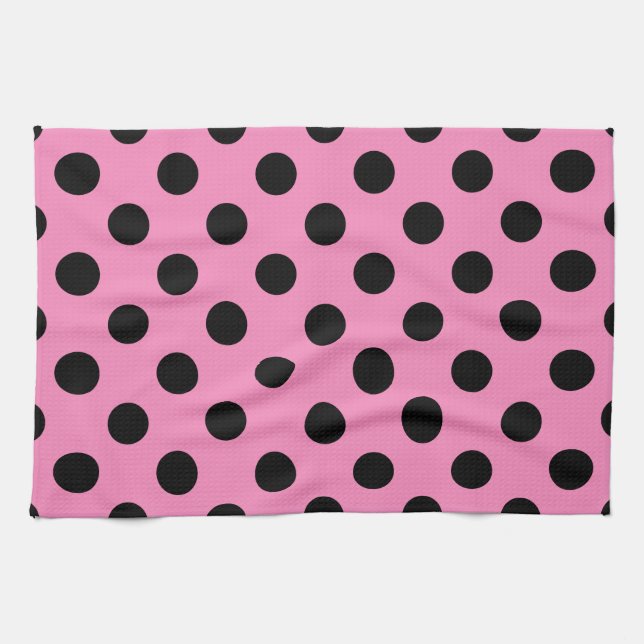 Black polka dots on pink tea towel (Horizontal)