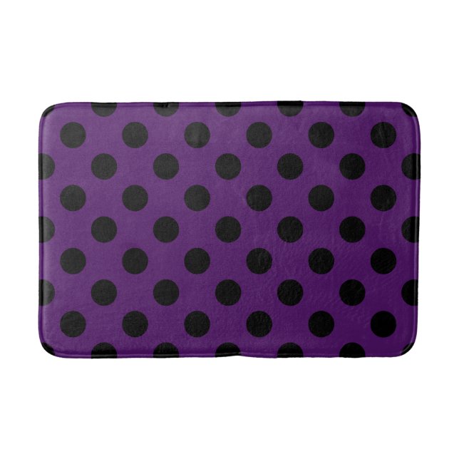 Black polka dots on plum purple bath mat (Front)