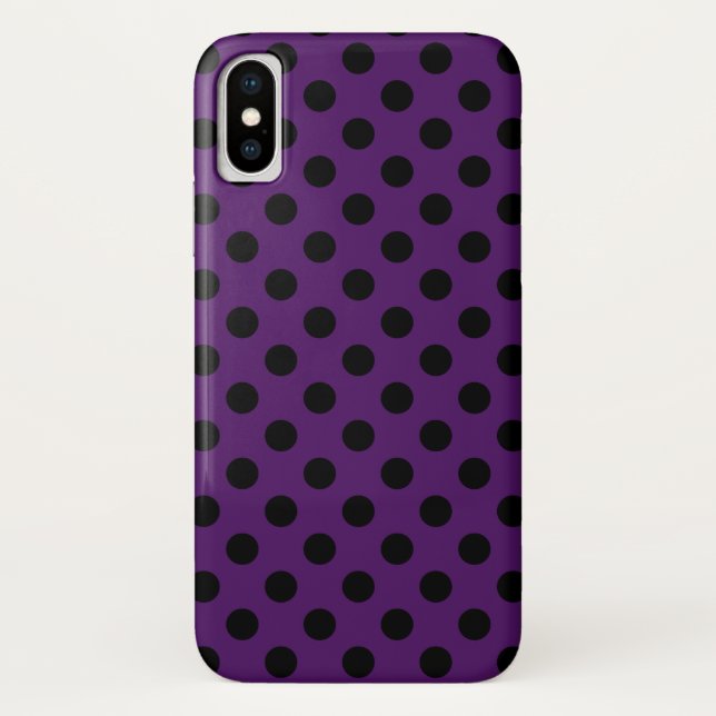 Black polka dots on plum purple Case-Mate iPhone case (Back)