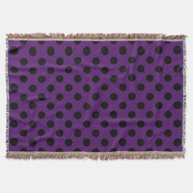 Black polka dots on plum purple throw blanket (Front)