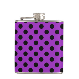 Black polka dots on purple hip flask