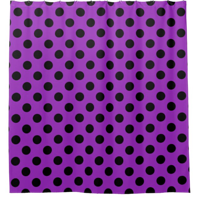 Black polka dots on purple shower curtain (Front)