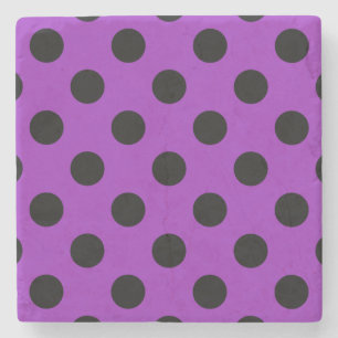 Black polka dots on purple stone coaster