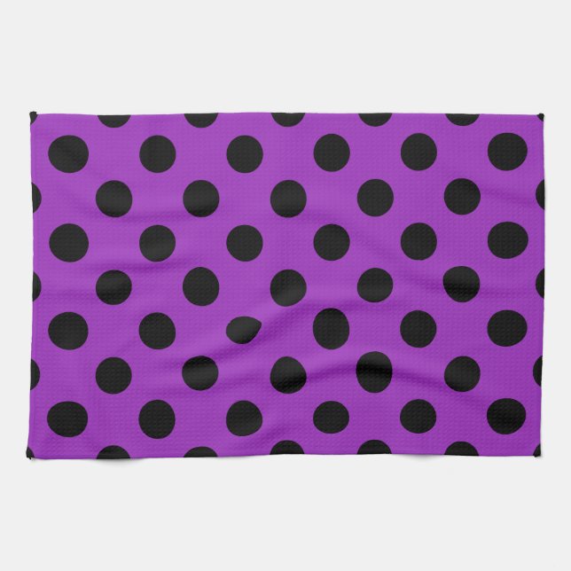 Black polka dots on purple tea towel (Horizontal)