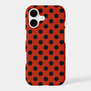 Black polka dots on red