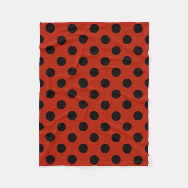 Black polka dots on red fleece blanket (Front)