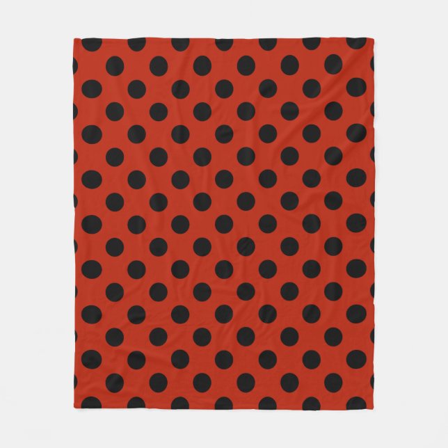 Black polka dots on red fleece blanket (Front)