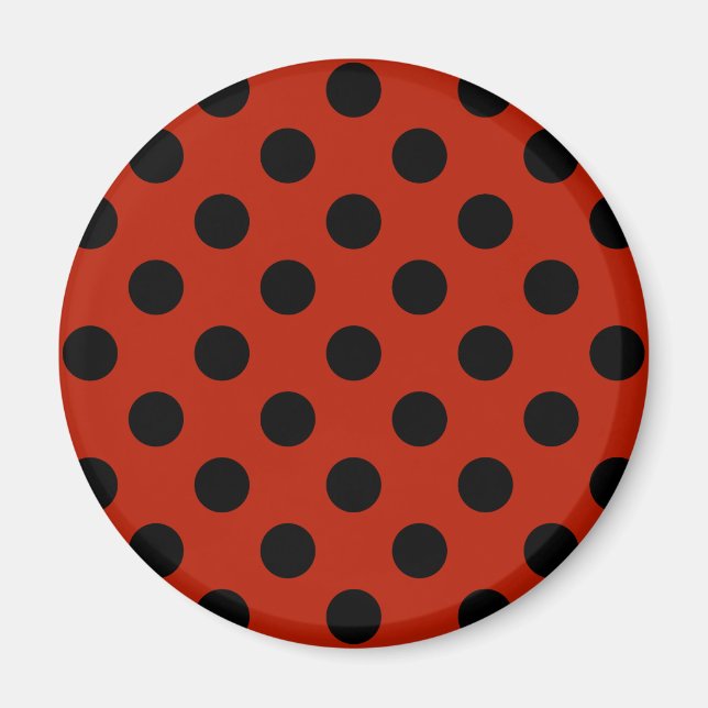 Black polka dots on red magnet (Front)