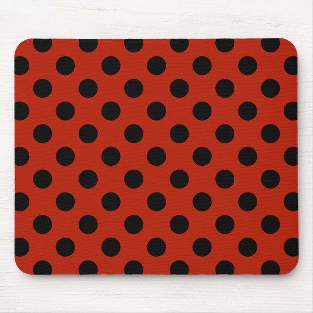 Black polka dots on red mouse mat (Front)