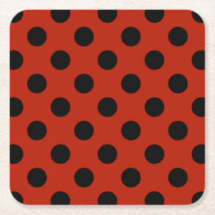 Black polka dots on red square paper coaster