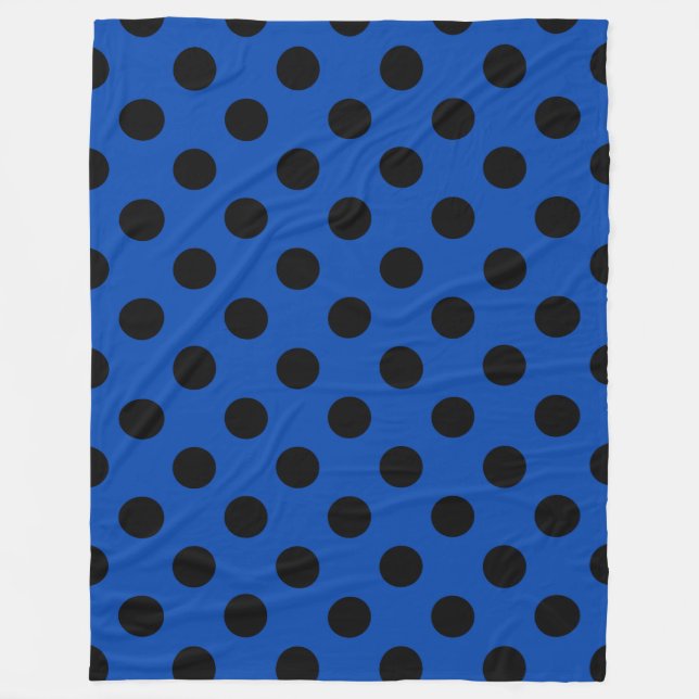 Black polka dots on royal blue fleece blanket (Front)