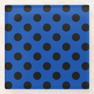 Black polka dots on royal blue glass coaster