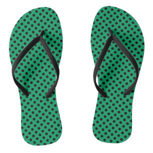 Black Polka Dots on Shamrock Green Flip Flops