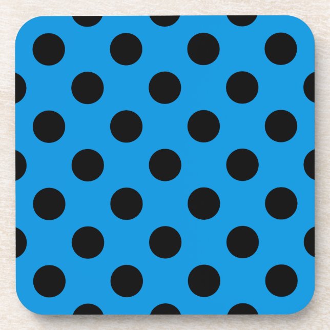 Black polka dots on sky blue coaster (Front)