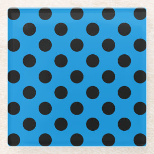 Black polka dots on sky blue glass coaster