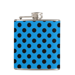 Black polka dots on sky blue hip flask