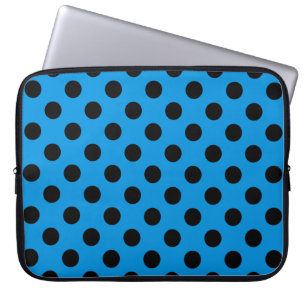 Black polka dots on sky blue laptop sleeve