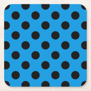 Black polka dots on sky blue square paper coaster