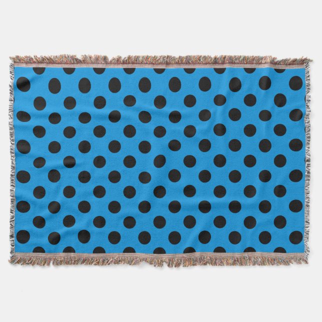 Black polka dots on sky blue throw blanket (Front)