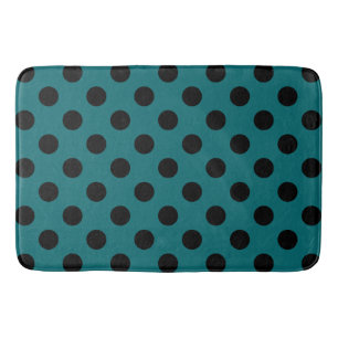 Black polka dots on teal bath mat