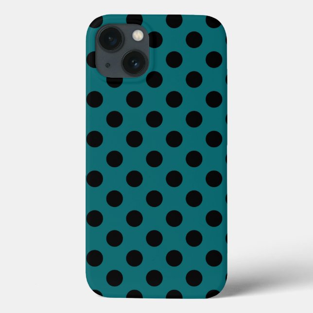 Black polka dots on teal Case-Mate iPhone case (Back)