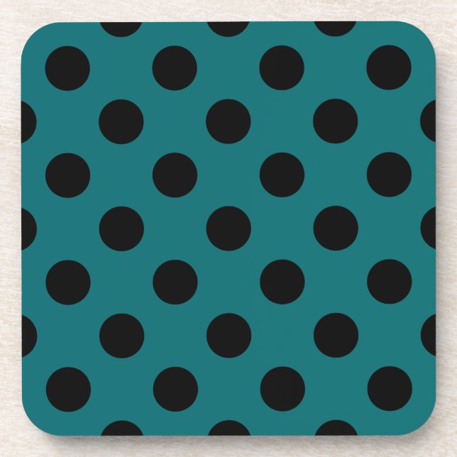 Black polka dots on teal coaster (Front)