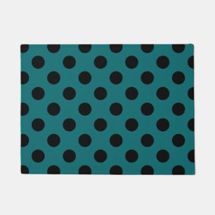 Black polka dots on teal doormat