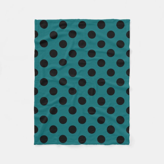 Black polka dots on teal fleece blanket (Front)