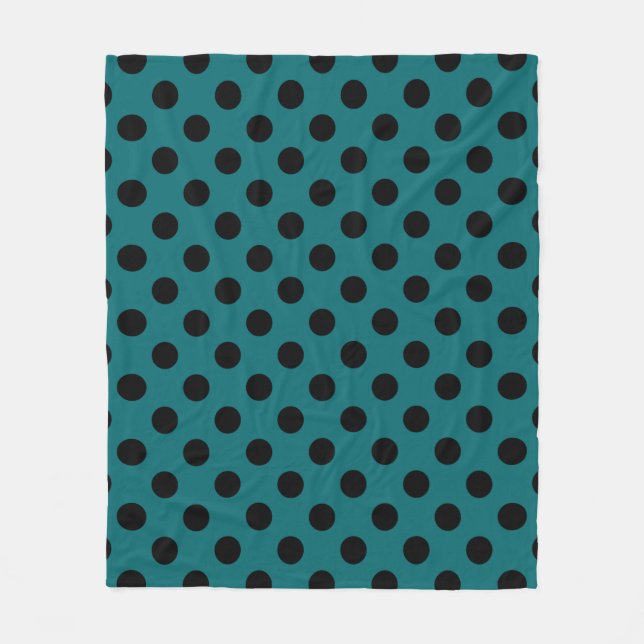 Black polka dots on teal fleece blanket (Front)