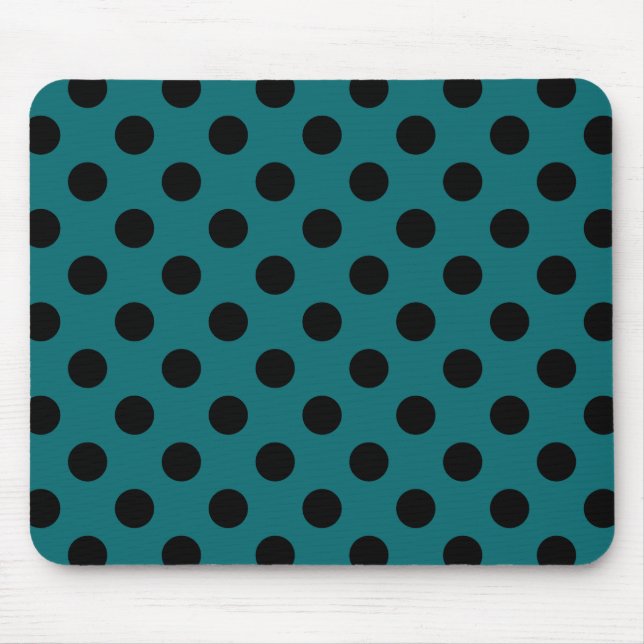 Black polka dots on teal mouse mat (Front)