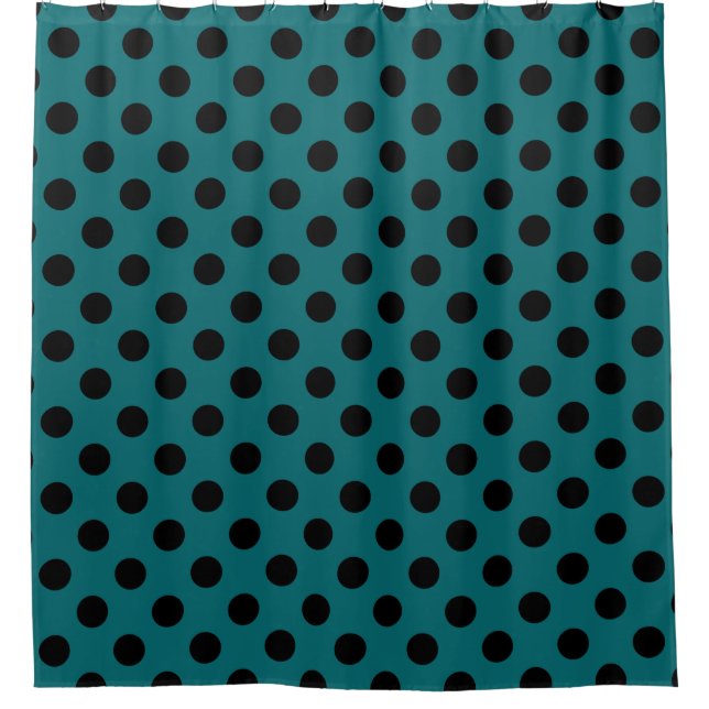 Black polka dots on teal shower curtain (Front)
