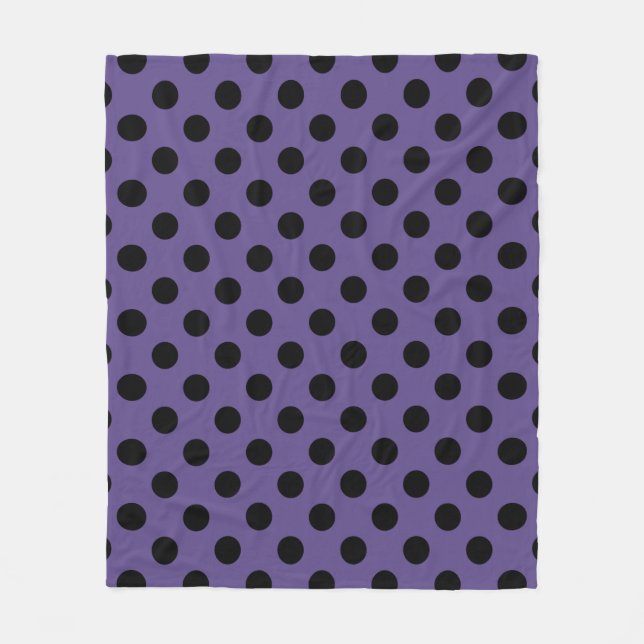 Black polka dots on ultra violet fleece blanket (Front)