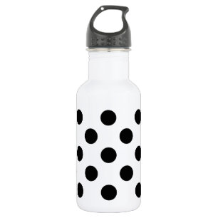 Black polka dots on white 532 ml water bottle