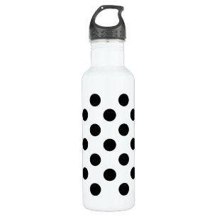 Black polka dots on white 710 ml water bottle