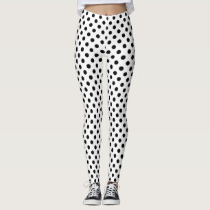 Black Polka Dots on White Background Leggings