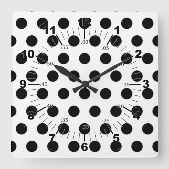 Black polka Dots On White Background Square Wall Clock (Front)