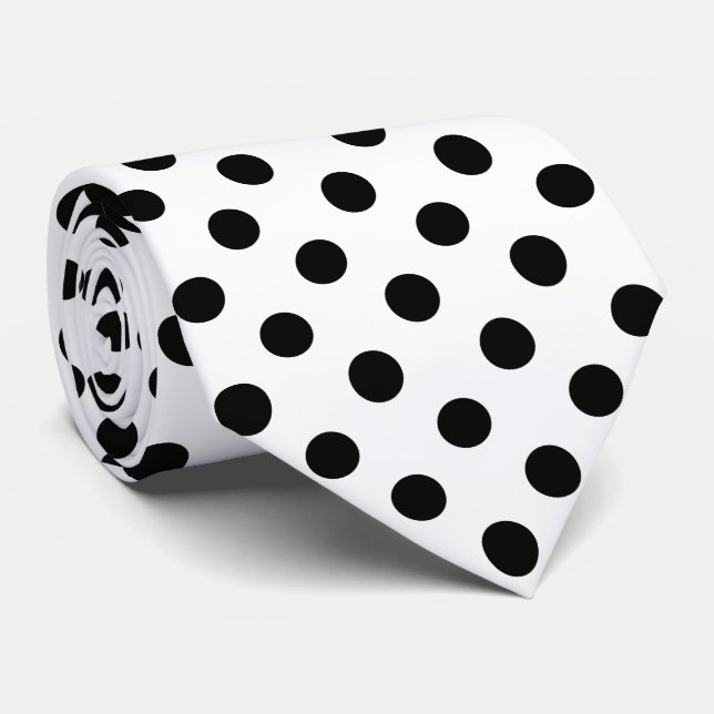 Black Polka Dots on White Background Tie (Rolled)